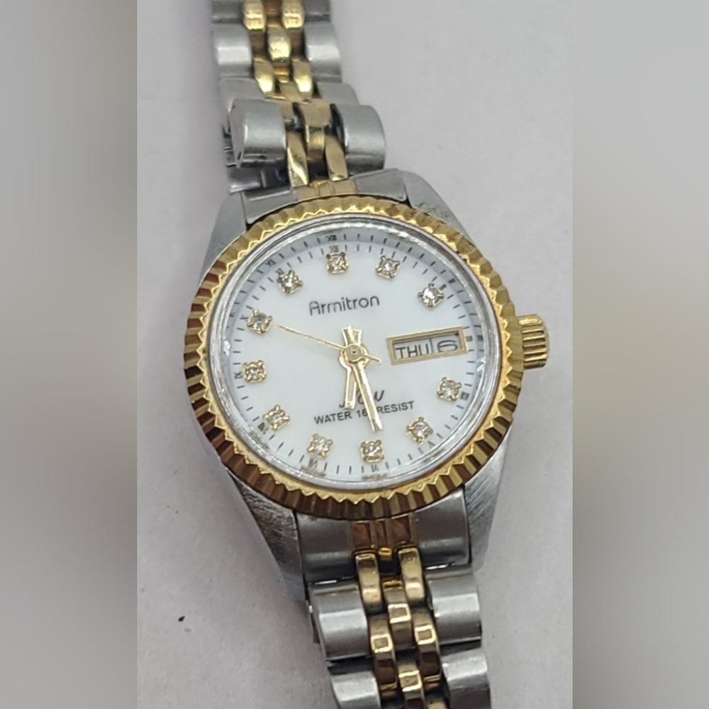 Armitron Women's Silver And Hold Tone Rhinestone Calendar Wrist Watch